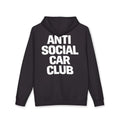 Black hoodie with 'Anti Social Car Club' text on the back against a white background