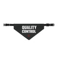 Black dog bandana with 'QUALITY CONTROL' text on a white background
