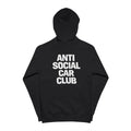 Black hoodie with 'Anti Social Car Club' text on a white background
