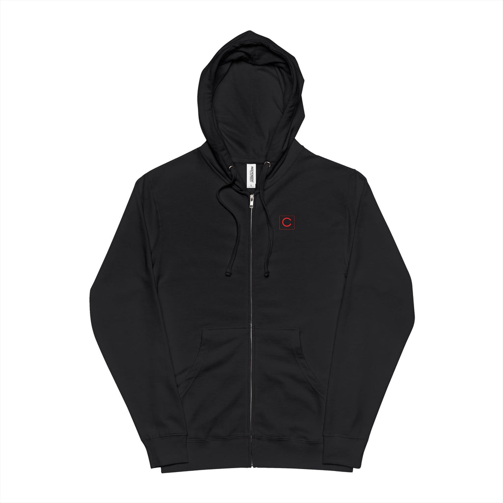 Black hoodie with gold accents on a white background